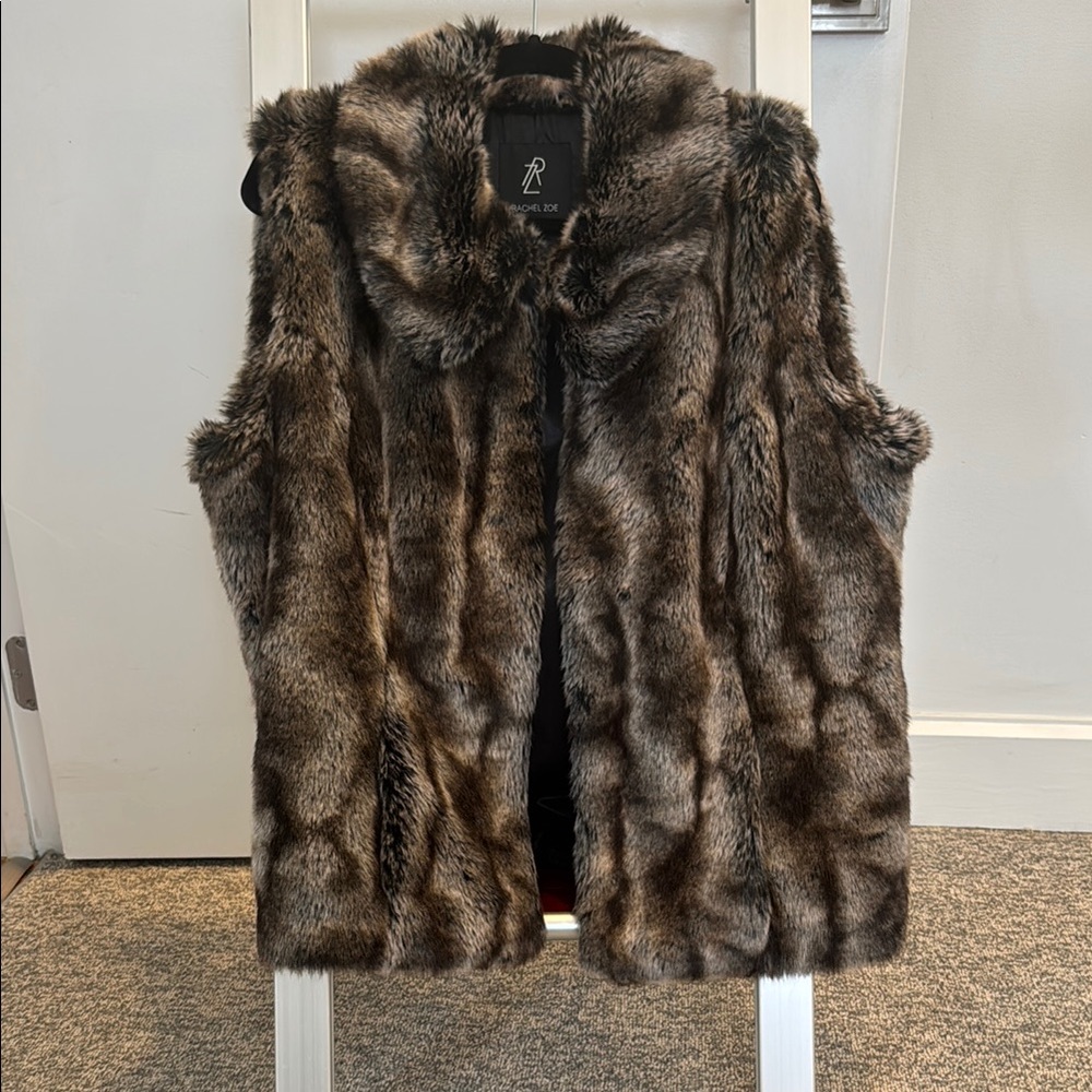 R Collection Faux Fur Vest in Brown